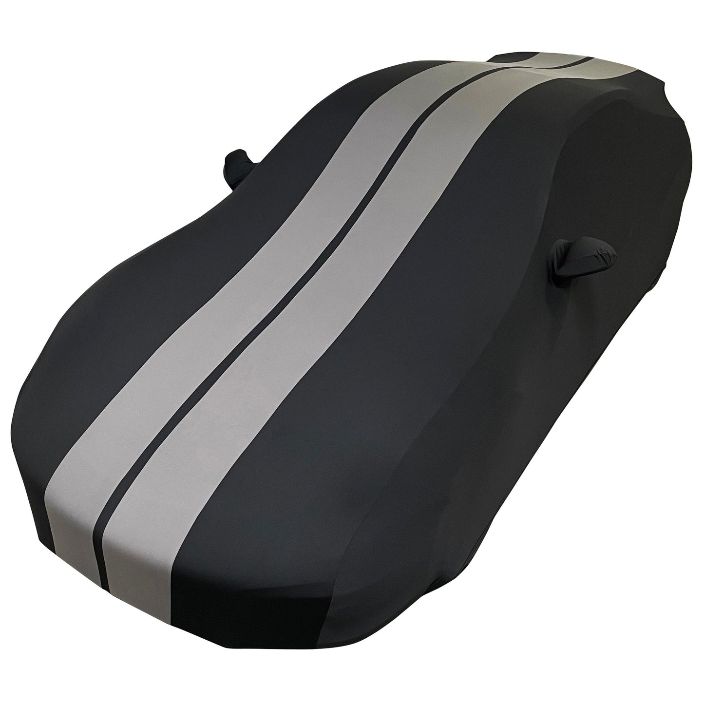 1999-2026 Porsche 911 / 718 Coupe/Carrera/Targa/Turbo GTS/Cayman/Boxster Ultraguard Stretch Satin Indoor Car Cover : Sport Series - Black with Dark Gray Stripes