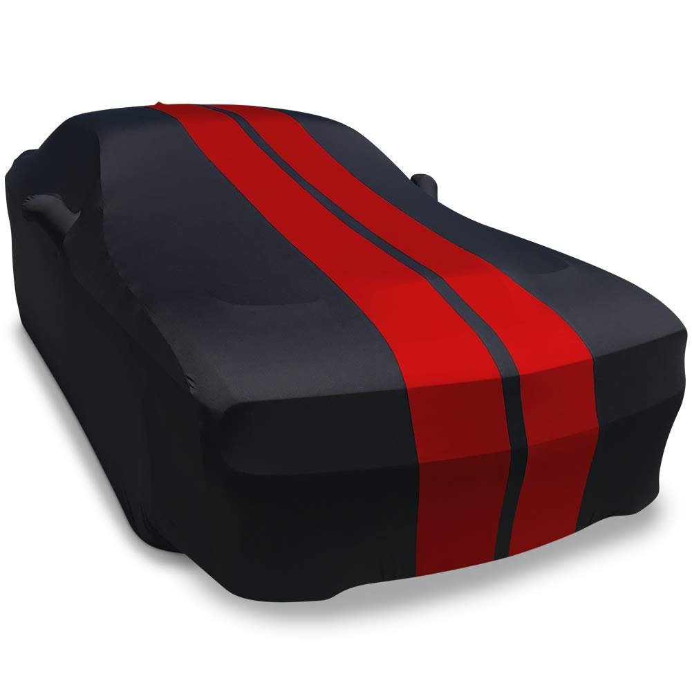 2008-2023 Dodge Challenger Ultraguard Stretch Satin Indoor Car Cover : Sport Series - Black with Red Stripes