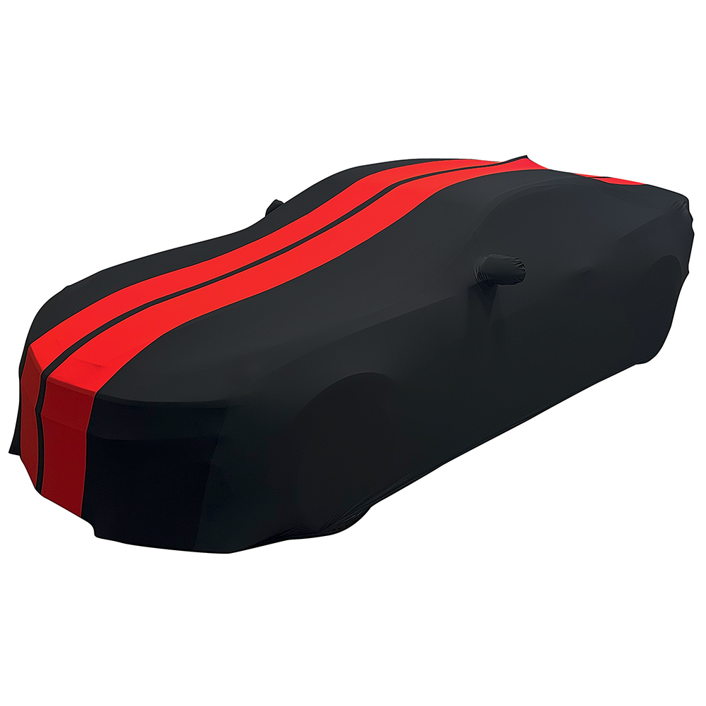 2010-2024 Camaro Ultraguard Stretch Satin Indoor Car Cover : Sport Series - Black with Red Stripes