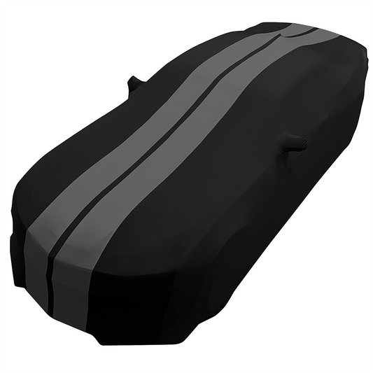 2010-2024 Camaro Ultraguard Stretch Satin Indoor Car Cover : Sport Series - Black with Gray Stripes