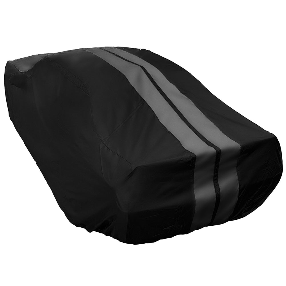 2008-2023 Dodge Challenger Ultraguard Plus Car Cover - 300D Indoor/Outdoor Protection - Black with Gray Stripes