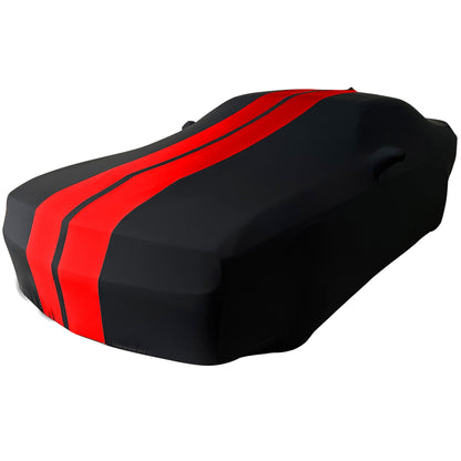 2008-2023 Dodge Challenger Ultraguard Stretch Satin Indoor Car Cover : Sport Series - Black with Red Stripes
