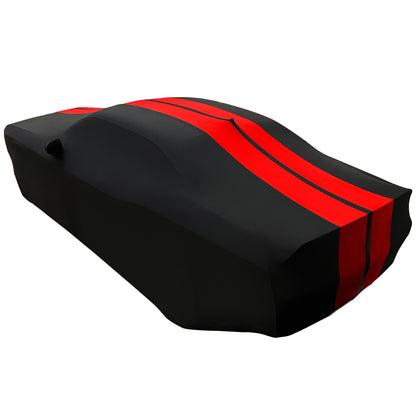 2008-2023 Dodge Challenger Ultraguard Stretch Satin Indoor Car Cover : Sport Series - Black with Red Stripes