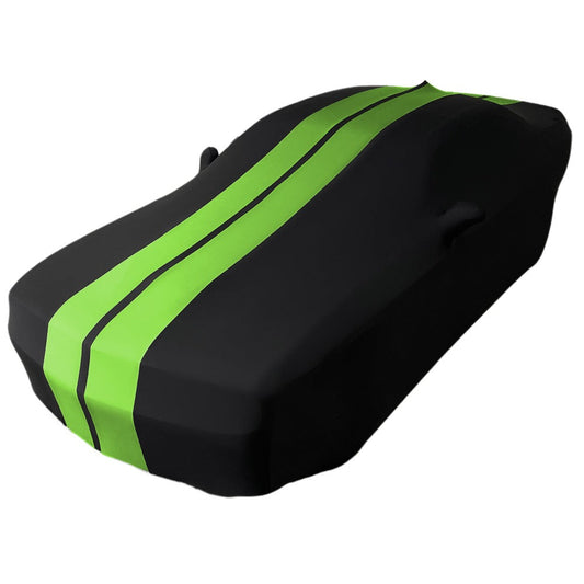 2008-2023 Dodge Challenger Ultraguard Stretch Satin Indoor Car Cover : Sport Series - Black with Green Stripes