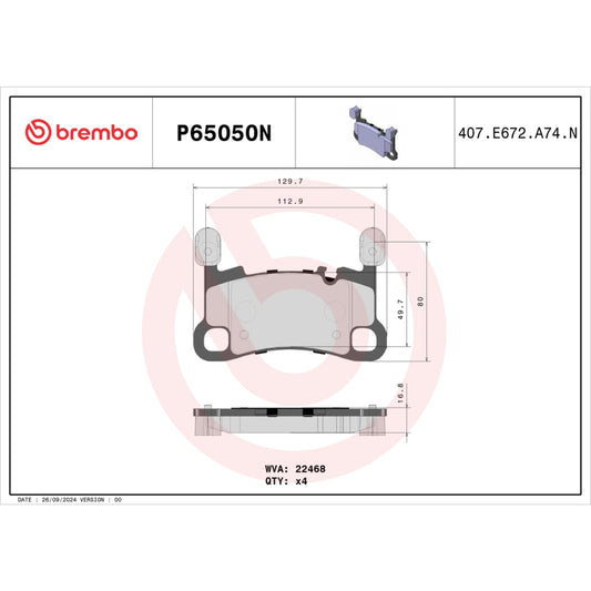 Brembo 20-21 Porsche 911/Panamera/Cayman/718 Cayman/718 Spyder Rear NAO Brake Pad