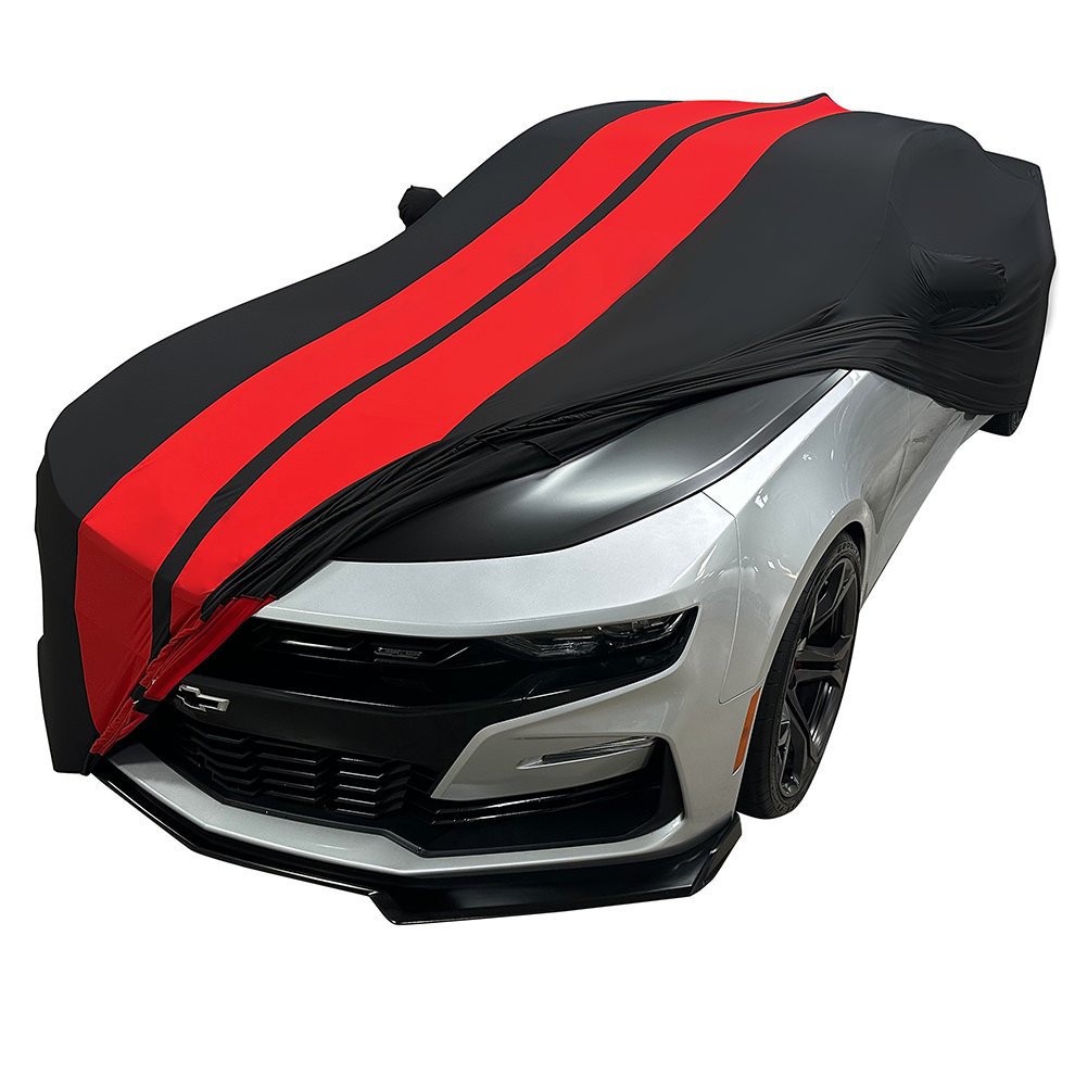 2010-2024 Camaro Ultraguard Stretch Satin Indoor Car Cover : Sport Series - Black with Red Stripes