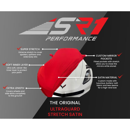 1967-1969 Firebird Car Cover - Custom Fit Indoor Protection Ultraguard Stretch Satin - The Ultimate High End Fit for Classic Pontiac Fire Bird (Black with Red Stripes)