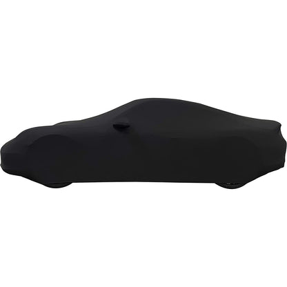 1999-2026 Porsche 911 / 718 Coupe/Carrera/Targa/Turbo GTS/Cayman/Boxster Ultraguard Stretch Satin Indoor Car Cover : Sport Series - Black with Dark Gray Stripes