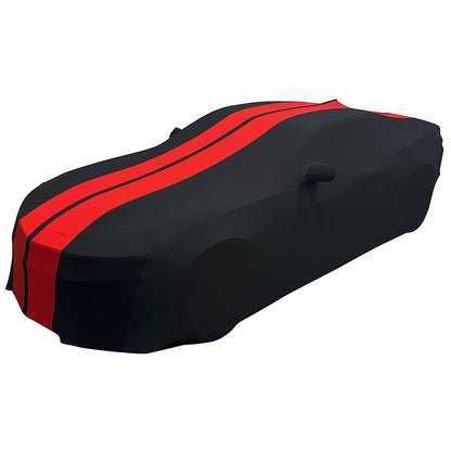 2010-2024 Camaro Ultraguard Stretch Satin Indoor Car Cover : Sport Series - Black with Red Stripes