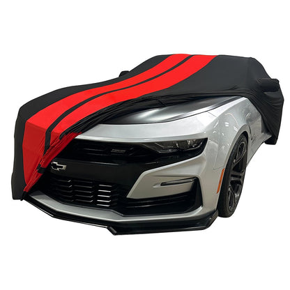 2010-2024 Camaro Ultraguard Stretch Satin Indoor Car Cover : Sport Series - Black with Red Stripes